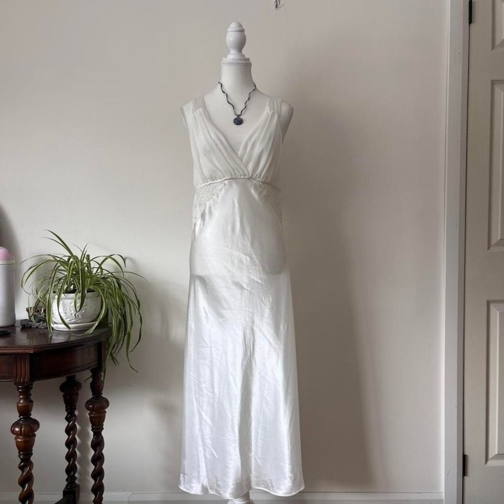 Vintage Jones New York Satin Slip Dress Sz L Womens White bridal fairycore